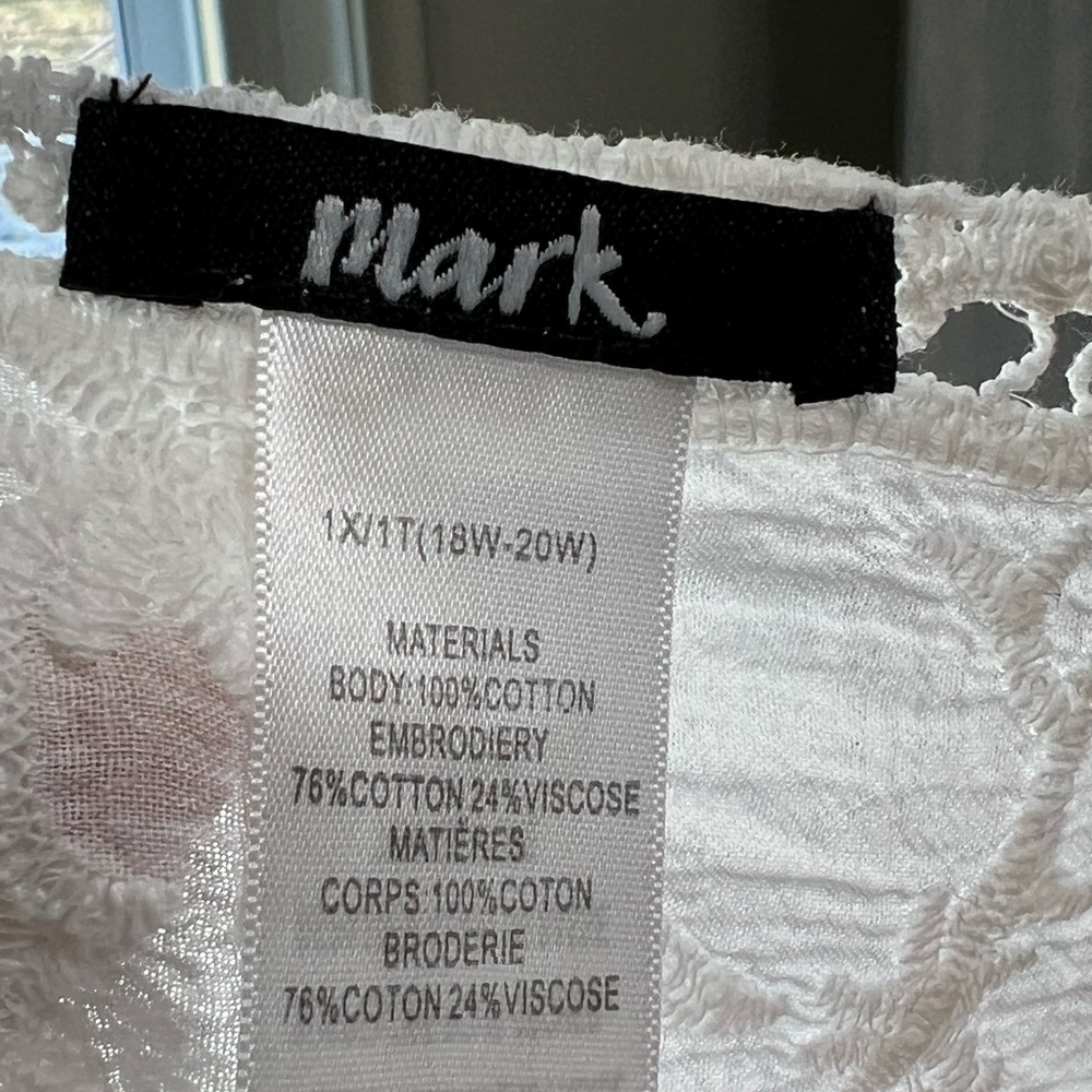 Beautiful Mark 100% Cotton Embroidered White Women’s Top Like New 1X Plus - Picture 11 of 11